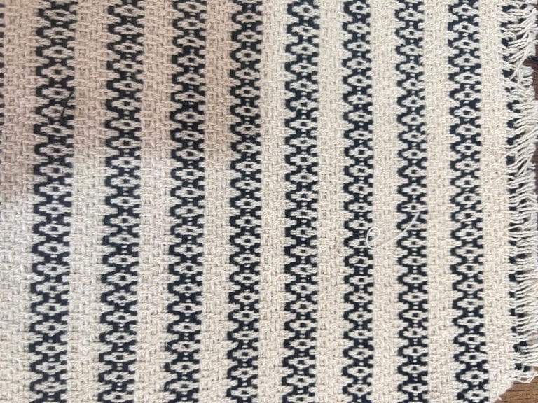 Cashmere cotton fabric swatch – Cream and Black Diamond Stripe Weave – Castello Cashmere Industries