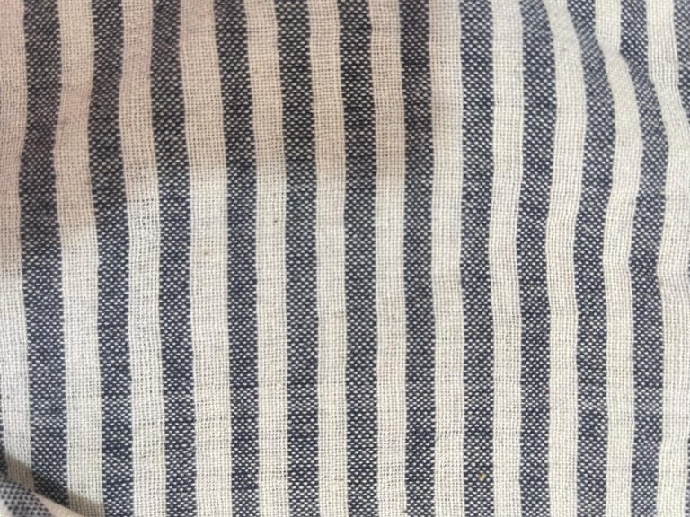Cashmere cotton fabric swatch – Navy and Cream Stripe Plain Weave – Castello Cashmere Industries